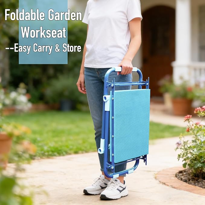 Folding Garden Stool and Kneeler, Heavy Duty Garden Kneeler and Seat, Kneeling Device for Gardening, Gardeners and Seniors (Blue)