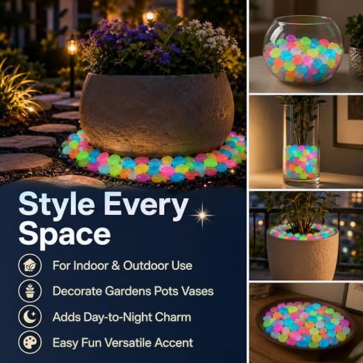 Colorful Glow in the Dark Garden Stones, Night Guide Luminous Pebbles Rainbow, Glow in the Dark Stepping Rocks Outdoor, Landscaping Decor, Glowing Stones Fish Tank Aquarium Decorations (200/Pack)
