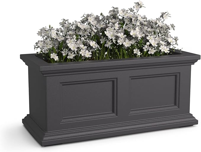 Mayne Fairfield 2ft Window Box, Self Watering Flower Box with Double Wall Design, All Season Fade Resistant Outdoor Window Planter with Steel Mounting Bracket, Graphite Grey