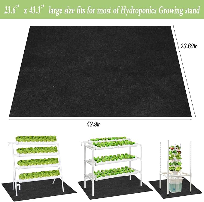Under Hydroponics Growing System Mat, 23.6" x 43.3" Felt Outdoor Hydroponics Growing Stand Rug with Non Slip Backing, Protective Water Bucket Mat for Indoor Outdoor Plant