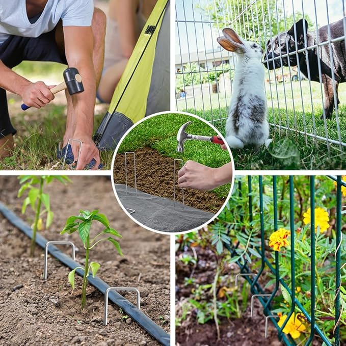 120 Pack 6 Inch Landscape Staples 11 Gauge Garden Staples, Galvanized Ground Stakes SOD Pins, Lawn Yard Stakes for Gardening Plant Support Tent Fence Landscaping Fabric Outdoor Decorations