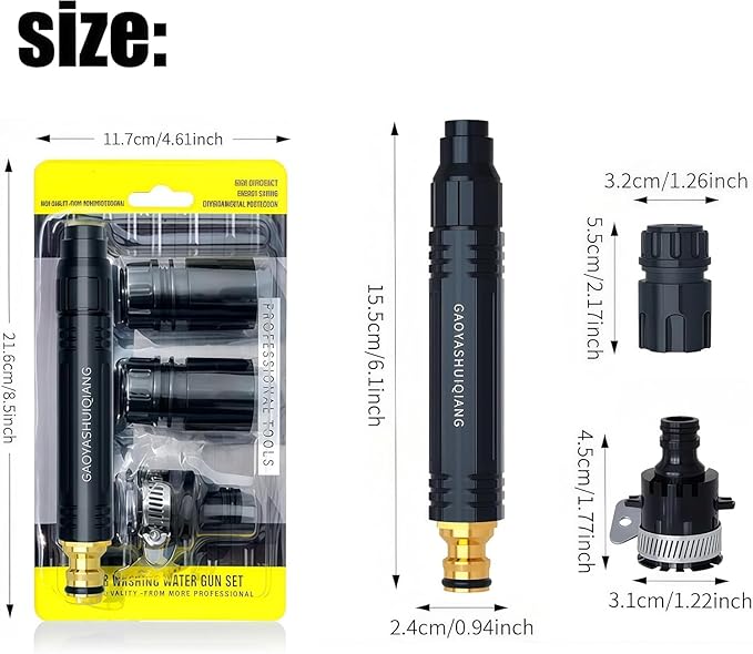High Pressure Power Washer Nozzle with Connector Set,Direct spray gun,Power Jet Water with Three Spray Modes, Multi Function Watering Sprayer for Cleaning Yard Pets Car