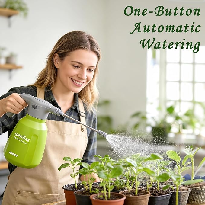 Electric Spray Bottle 2L/0.5 Gallon Plant Mister, Automatic Watering Can Rechargeable Battery Powered Garden Sprayer with Adjustable Nozzle for Plants Fertilizing,Weeding and Cleaning (Green)