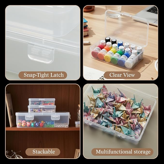 24 Packs Small Clear Plastic Beads Storage Containers Box with Hinged Lid for Storage of Small Items, Crafts, Jewelry, Hardware(Multiple Sizes)