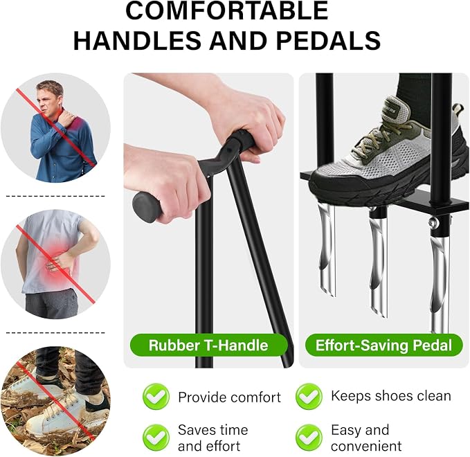 VASALAID Lawn Aerator Tool, Manual Core Lawn Aerator with 3 High Strength Stainless Steel Tines, Less Prone to Clogging Heavy Duty Grass Aerating Tool for Keep Your Lawn and Garden Healthy