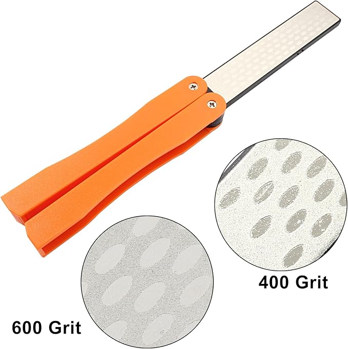 2 Pack Double-Sided Diamond Knife Sharpener Portable Folding Pocket Sharpening Stone 400/600 Grit for Garden Tools, Kitchen Knives, Outdoor Camping