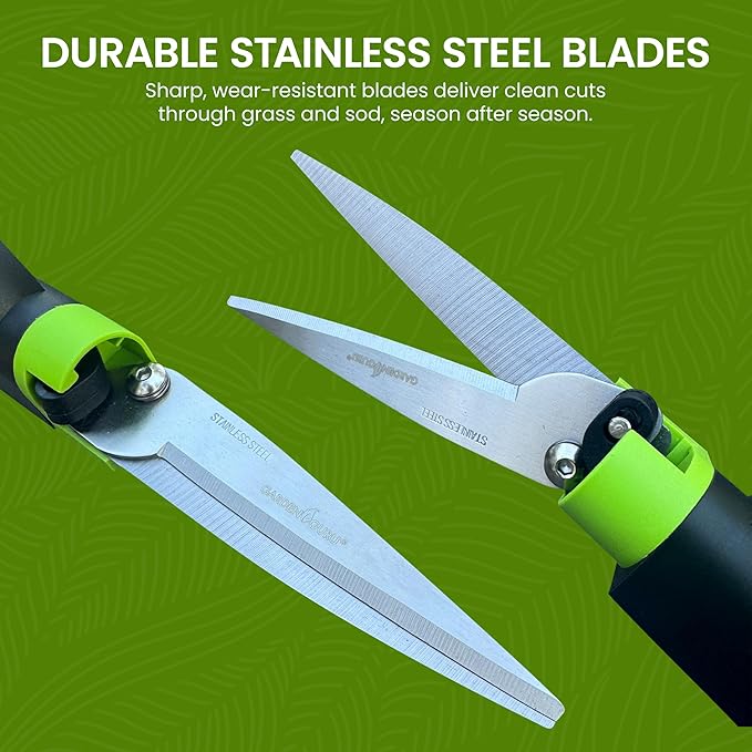 Garden Guru Hand Grass Clipper Scissors 360 Degree Rotatable Cutter Head - Ultra Sharp Stainless Steel Grass Shears - Comfort Grip Handles - Perfect for Edging Lawn, Trimming Shrubs & Flowers (4 Pack)