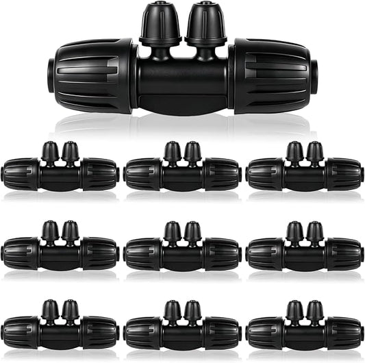 1/2 Inch to 1/4 Inch Tubing Irrigation Fittings for (1/2'' ID x 0.60''-0.63'' OD) 16mm Drip Tubing,Locked Barbed Tee Connectors (10 Pcs Barbed Tee 4-Way)