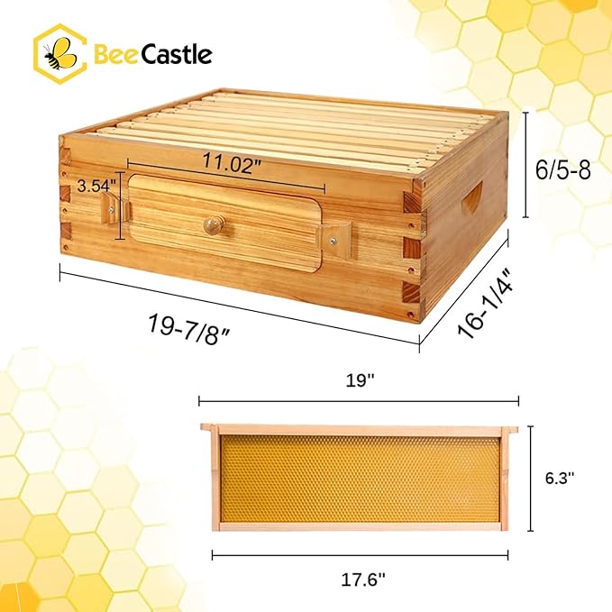 BeeCastle 10 Frame Medium Bee Hive Box, Langstroth Beehive Box, Beeswax Coated Medium Bee Box Sections of Wood for Beehives with Beehive Frames and Beeswaxed Foundations(Unassembled)