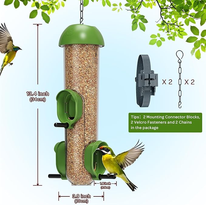 LONA Bird Feeders for Outdoors 2 Pack, Tube Bird Feeder Weatherproof with Multiple Hanging Methods, Wild Bird Feeding Silo for Outside, 3 Port