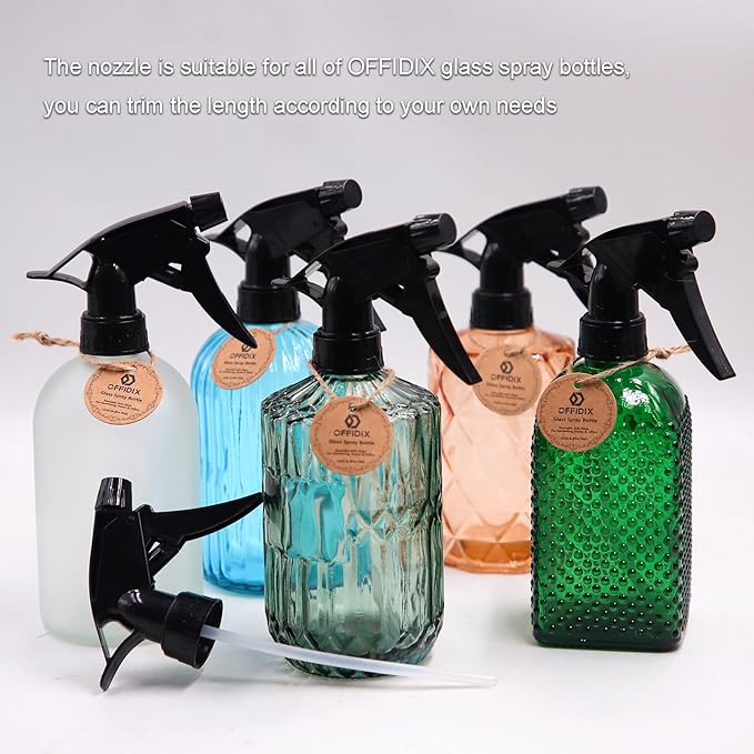 OFFIDIX 2 Pack Plant Mister Sprayers Watering Nozzles for Glass Spray Bottle with Plastic Top Pump and Adjustable Mist Spray Nozzle, Clear