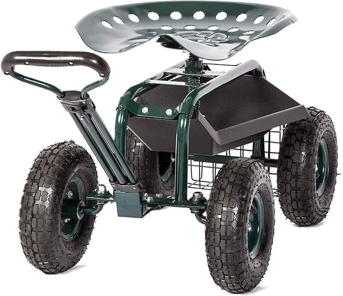 Peach Tree Garden Cart Rolling Work Seat with Tool Tray Heavy Duty Scooter Gardening Planting