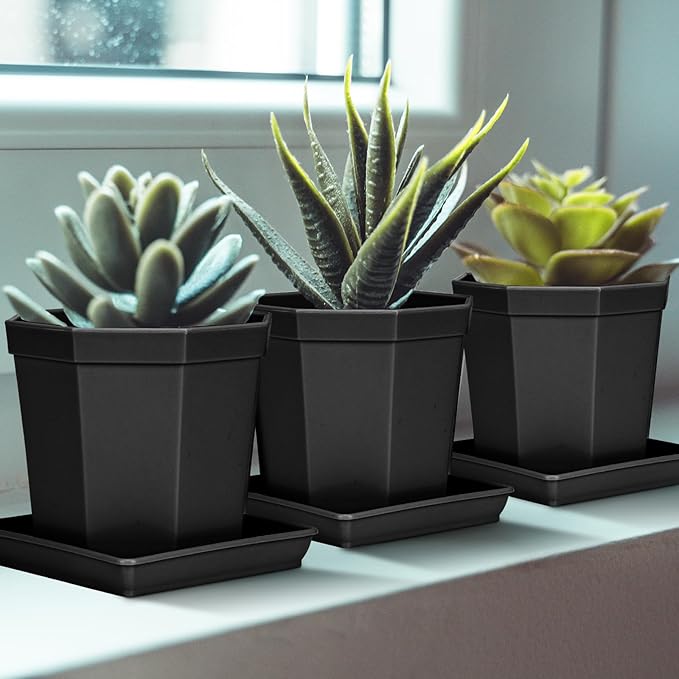 LWALRS Square Plant Saucer 16 Inch 4 Pack, Heavy Plastic Plant Saucer,Deep Heavy Duty Plant Pot Saucers, Planters for Indoors and Outdoors Plants, Garden Large Plant Trays for Pots.