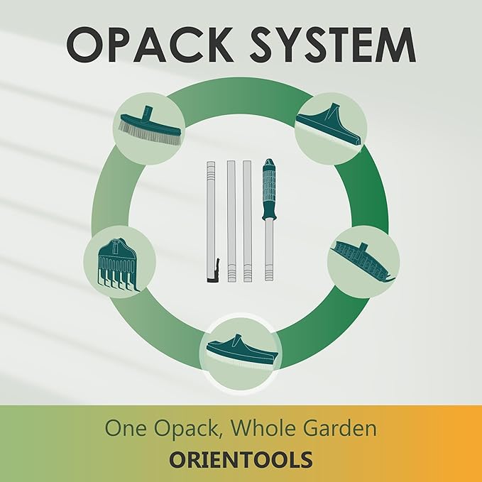 ORIENTOOLS Artificial Turf Rake, Curved Grass Rake with 4-Section Adjustable Steel Handle from 30" to 53", Hand Telescopic Brush, for Artificial Turf, Patios, Carpets, Pet Hairs and Garden Lawn Clean