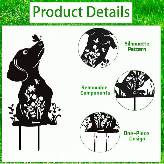 Rngmsi Dachshund Dog Metal Garden Stakes Decor, 3PCS Dog Gifts for Women Men Mom, Dachshund Black Silhouette Statues for Yard Ornaments Lawn Patio Outside Pathway Outdoor Decor