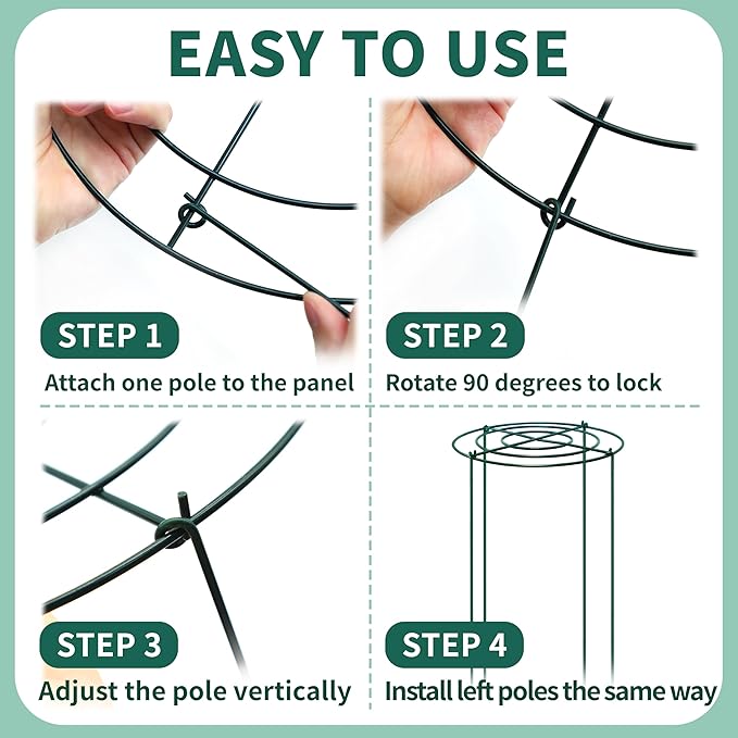 8 Sets Peony Support Cage,14"Diax32"High Heavy Duty Metal Plant Support,Grow Through Hoops Grids with 4 Thickened 5mm Legs,Strong Support Brace for Heavy Blossoms,Flower Support Ring for Peonies,Rose