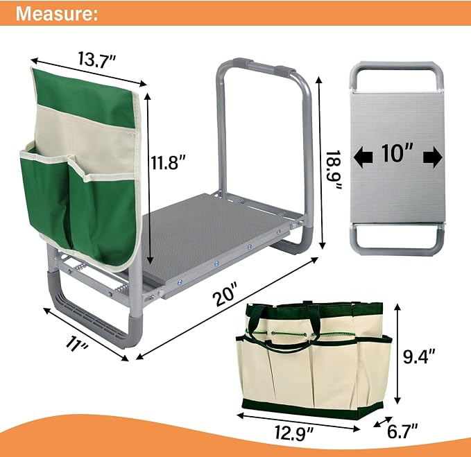BDL Garden Cart Outdoor Rolling Garden Workseat with Wheels, Heavy Duty Garden Tool Cart with Extendable Handle and Storage for Seniors Yard Gardening Work