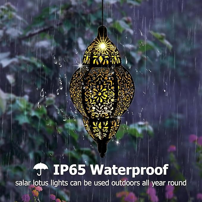 AIINY Hanging Solar Lantern Outdoor Decor,Moroccan LED Lights for Outside Garden Decorations 11.8In,Waterproof Lanterns Garden Gifts for Mom, Women, Patio,Yard(Black)