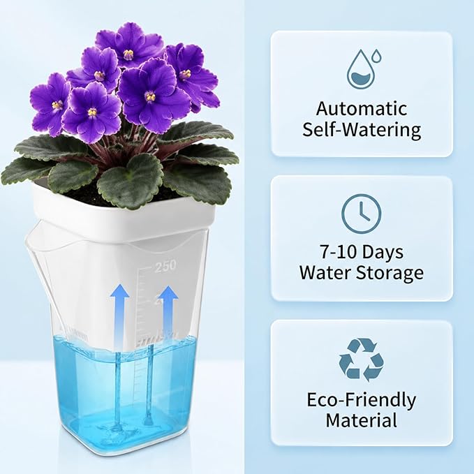 10 Pack 2.5" Self Watering Pots for Indoor Plants with Anti-Tip Tray & Reservoir Refill Bottle, Seed Starter Kit for Seedlings, Cuttings, Succulents, Herbs