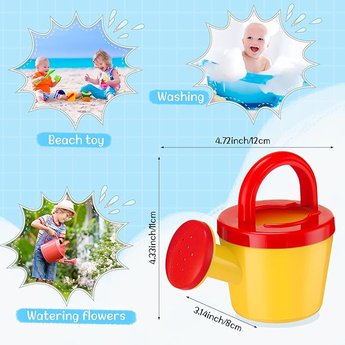 Sosation 12 Pcs Mini Kids Watering Cans, Colorful Plastic Small Watering Cans with Handle, Toddler Beach Sand Bath Shower Toy, Child Gardening Tool & Party Favor Gift(Basic Style)