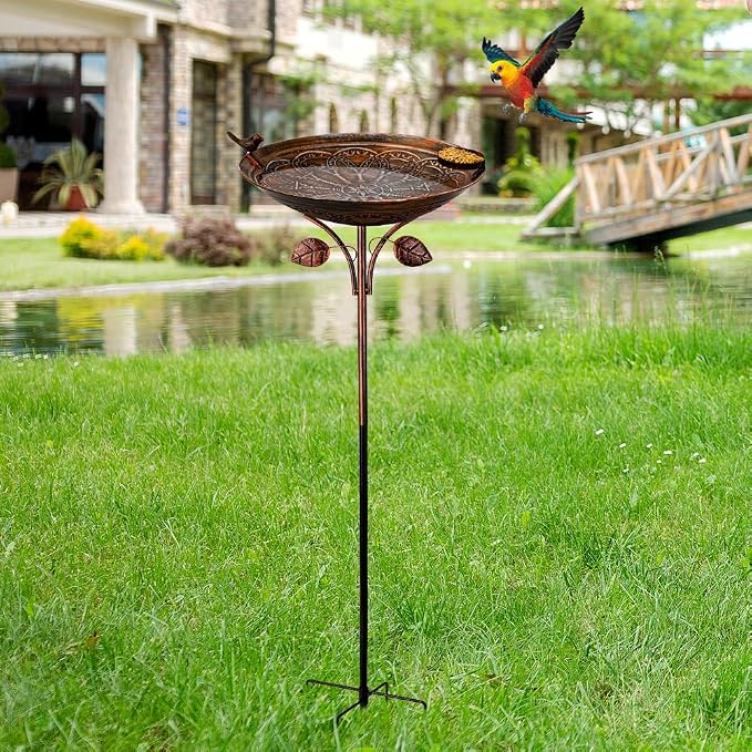 dreamysoul Metal Outdoor Bird Baths, 38 Inches Tall Vintage Freestanding Cast Iron Birdbaths, 5-Pronged Bird Bath for Outside Garden Yard Patio Decor