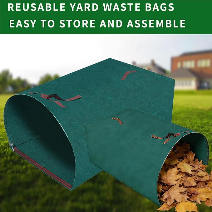 72 Gallon Reusable Yard Waste Bags 2 Pack, Heavy Duty Collapsible Lawn & Leaf Bag, No-Bend Dustpan Design with Support Rods, Foldable Garden Debris Bag for Grass Clippings, with Gardening Gloves