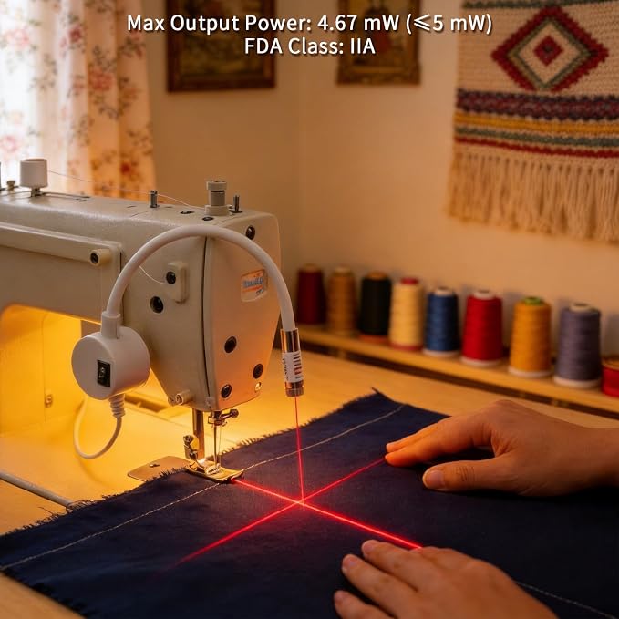 Magnetic Positioning Quilting Light, Sewing Machine Laser Guide, Red Laser Light for Sewing Machine with Crosshair and Magnetic Attachment, Hands-Free Precision Sewing Laser Light Seam Guide (USB)