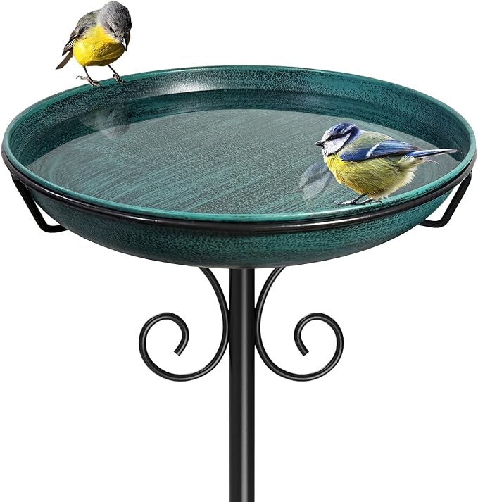 38In Freestanding Bird Bath for Outside, Detachable Birdbaths with Metal Stake, Bird Bath Feeder Bowl for Outdoors Garden Patio Yard Lawn,Sturdy Upgraded 5 Pronged Base (Green)
