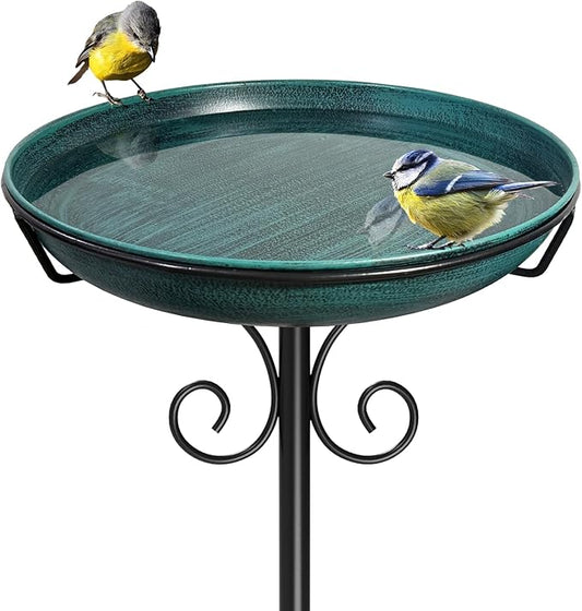 38In Freestanding Bird Bath for Outside, Detachable Birdbaths with Metal Stake, Bird Bath Feeder Bowl for Outdoors Garden Patio Yard Lawn,Sturdy Upgraded 5 Pronged Base (Green)