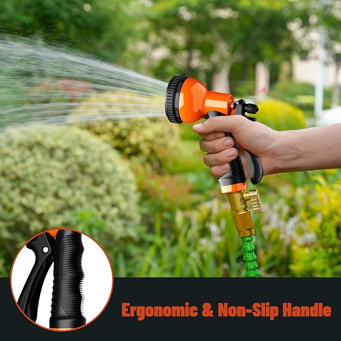 Besiter Garden Hose Nozzle Sprayer 10 Watering Patterns Spray Nozzles Heavy Duty Hose Head Lightweight Hose Attachment Orange