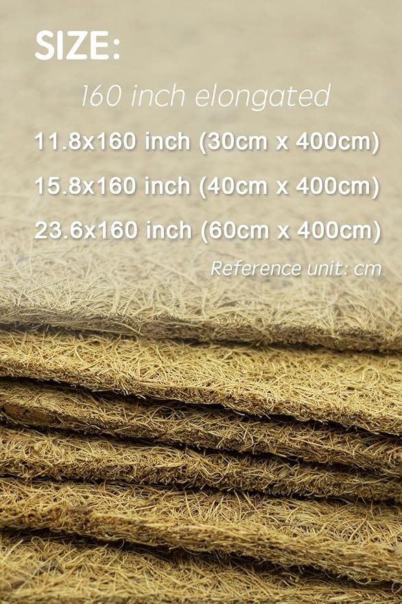 Coconut Fiber Mat, Yarrdfir 12 x 160 inch Natural Coconut Liners for planters Flower Basket, Natural Coconut Fiber mat, Garden Decoration, Animal pet pad, Reptile Carpet, Snow Mat (12 x 160)