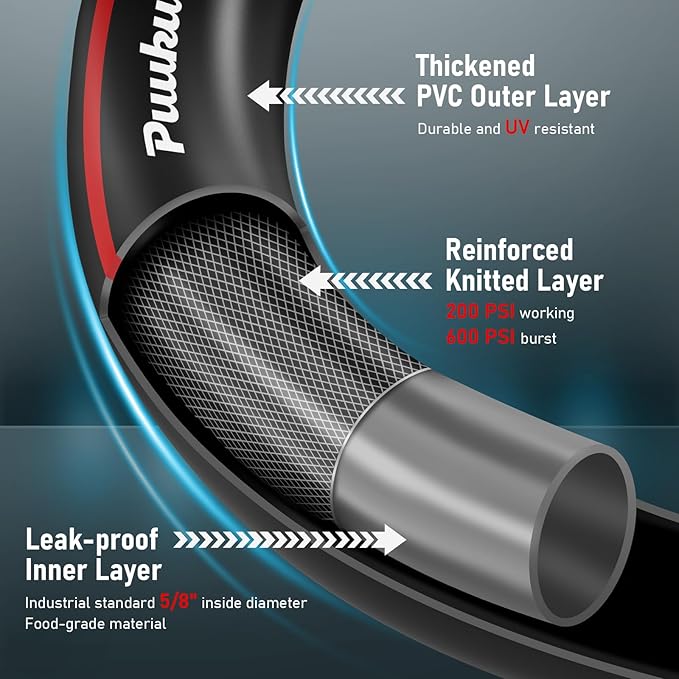 Garden Hose 100ft x 5/8", NON-EXPANDABLE Heavy Duty Premium Flexible Water Hose with 10 Function Spray Nozzle, No Kink, Leakproof, Lightweight Hybrid Hose with Swivel Handle, Male to Female Fittings