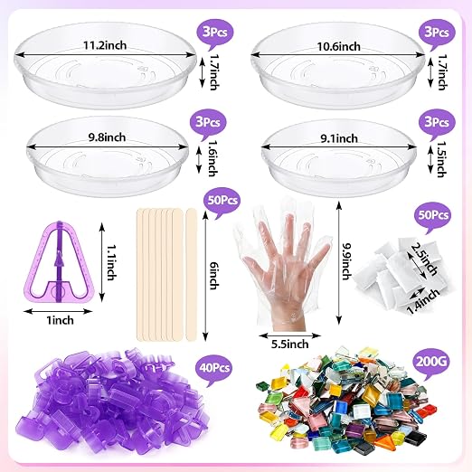 Jetec 12 Set Stepping Stone Mold Kit for Mother's Day Gift Creating Stepping Stones Garden Markers Round Concrete, Mosaic Number Letter Mold Tiles Disposable Gloves, No Concrete Mix(Four Size)