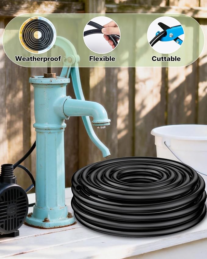 Pawfly 1/2 Inch Drip Irrigation Tubing (50 ft Roll), 1/2 Irrigation Tubing, Black Polyethylene Main Line, Blank Distribution Tubing for Drip Irrigation System, Drip Irrigation Hose for Garden Watering