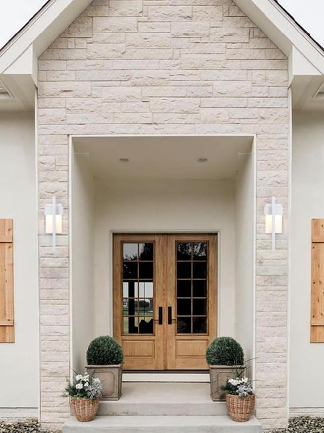 LamQee Outdoor Wall Lights Modern Exterior Lighting Fixtures, 3000K Integrated LED Outdoor Wall Sconce Lighting, Matte White Outside Wall Mount Lights for House Front Door Porch Garage Patio 1 Pack