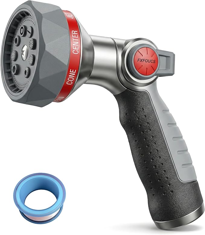 Garden Hose Nozzle Sprayer-This High Heavy-Duty Spray Nozzle Offer 9 Watering Patterns for Watering Plants,Lawns &Gardens,Washing Cars,Household Cleaning and Showering Pets (Red-black)