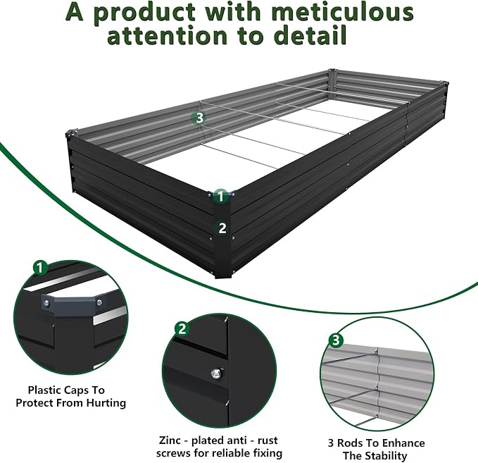 12×4×1FT(2PCS) Galvanized Raised Garden Bed Kit Metal Planter Boxes,Large Outdoor Planters Garden for Planting Vegetables,Flowers,Herbs -Black
