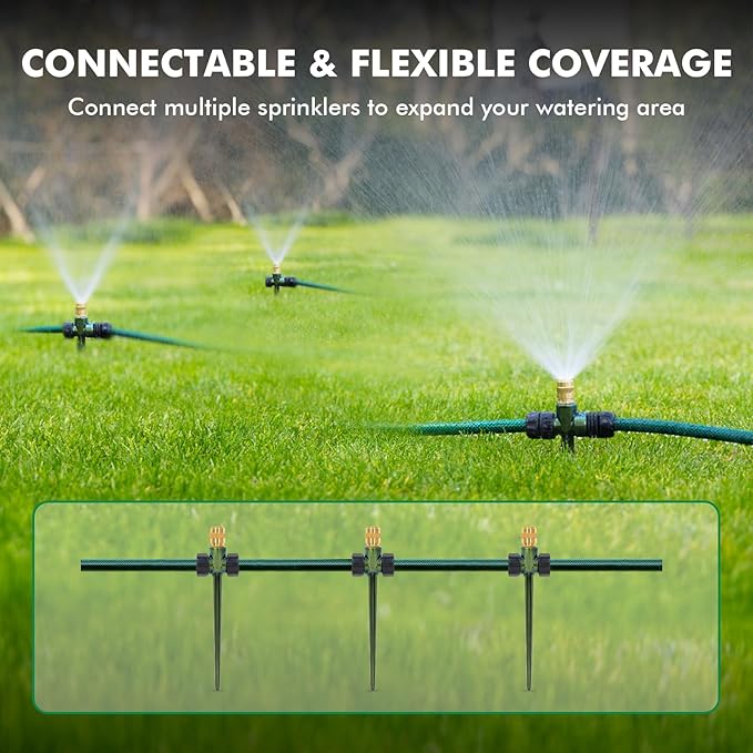 RESTMO 3 Pack Heavy-Duty Full-Metal Lawn Sprinkler for Yard with Durable Brass Nozzle, Premium Spike Base, 360° Large Area Coverage Lawn Sprinkler for Patio and Garden Irrigation