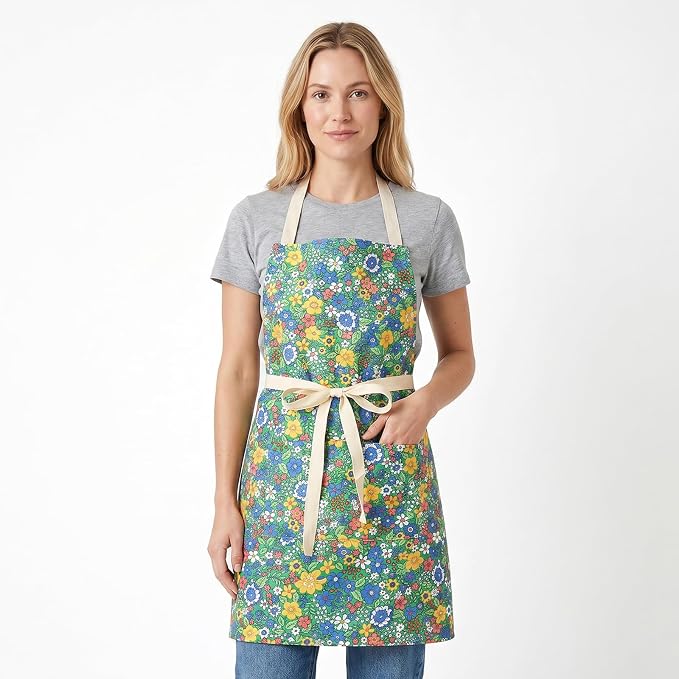 DILLMAN 2 Pack Floral Aprons with Pocket Blooming Womens Waterproof Adjustable Cooking Aprons Kitchen Gardening Salon