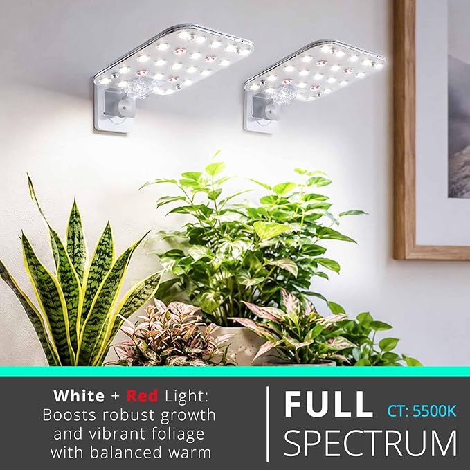 Full Spectrum LED Grow Light for Indoor Plants, 2 Panels 10W with 6/12/16h Timer Dimmable Plant Lights for Flower Veg Plant Growth USB,Daylight White, 1-Pack Kit