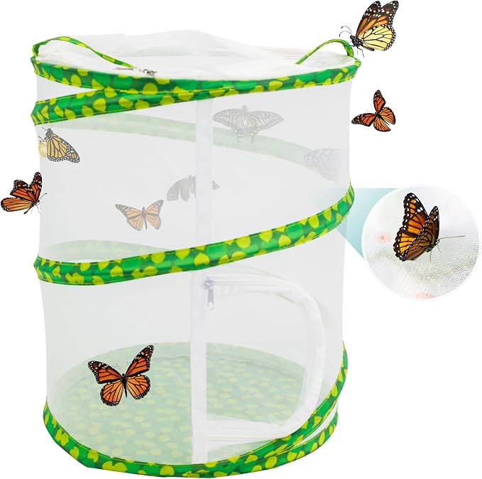 Butterfly Habitat Mesh Cage，12" x 14" Tall Pop-up Breathable Insect Bug Net Cage