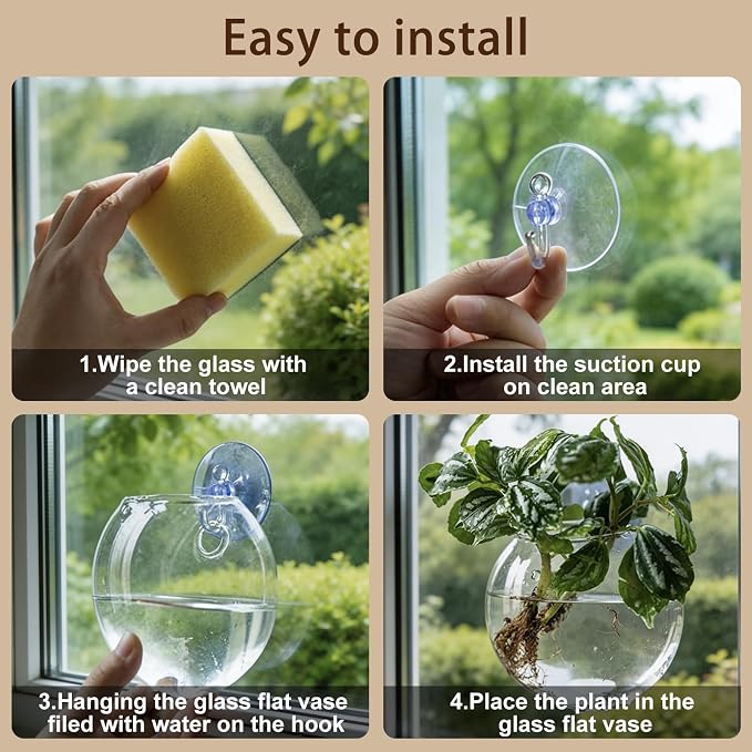 Window Propagation Stations, Oblate Glass Terrariums Planter with Suction Cup Hook, Wall Hanging Planters for Hydroponics Plants, Home, Office, Bathroom, Living Room Decor, Gift for Plant Lovers (4)