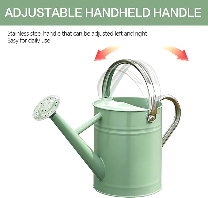 Metal Watering Can for Outdoor and Indoor Plants, Watering Can Decor, 1 Gallon (Cream Green)