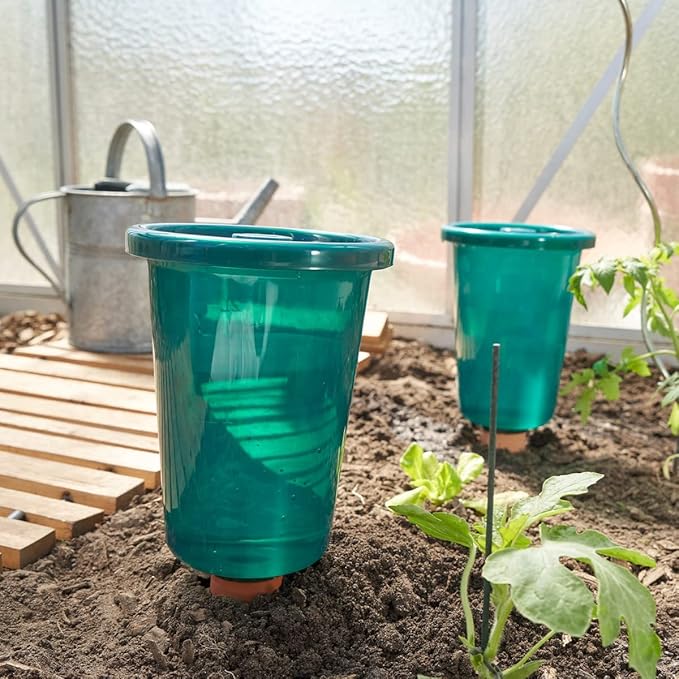 BioGreen HYDRO CUP Self Watering Planter Insert | 0.66 gal | Clay Spikes & Cup | Plant Watering Globes w/ Level Indicator | Terracotta/Green | 4 Pcs