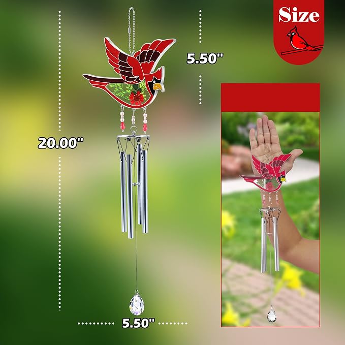 KY&Bosam Cardinal Wind Chimes for Outside Memorial Sympathy Gifts 20" Memorial Wind Chimes for Loss of Loved One Cardinal Sympathy Wind Chimes Bereavement Condolence Remembrance Gift for Loss of Mom