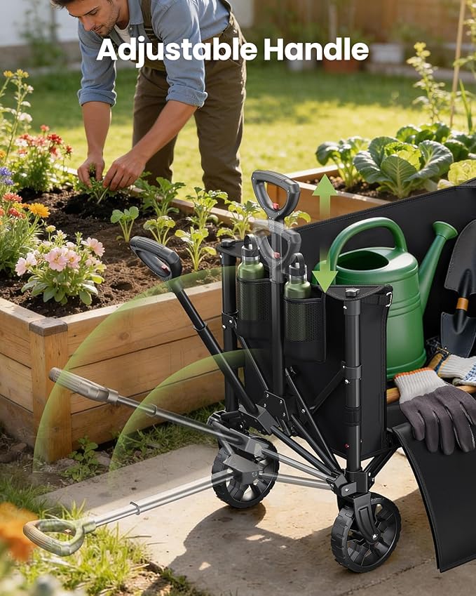 120L Wagons Carts Foldable, Collapsible Wagon Cart with 220 lbs Max Load and Expandable Storage, Heavy-Duty Foldable Wagon Cart with Wheels for Groceries, Shopping, Sport, Beach, Garden and Camping