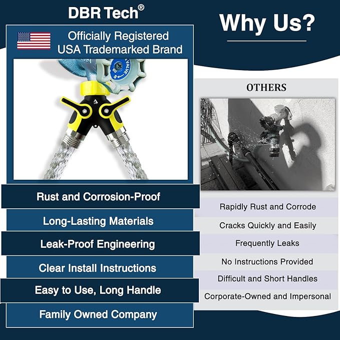 DBR Tech® Hose Splitter 2 Way, Heavy Duty Metal Connector, Two Way Garden Hose Splitter, High Flow Spigot Faucet Bib Adapter, Solid Double Y Shut Off Valve for Outdoor Gardening Hoses, Yellow