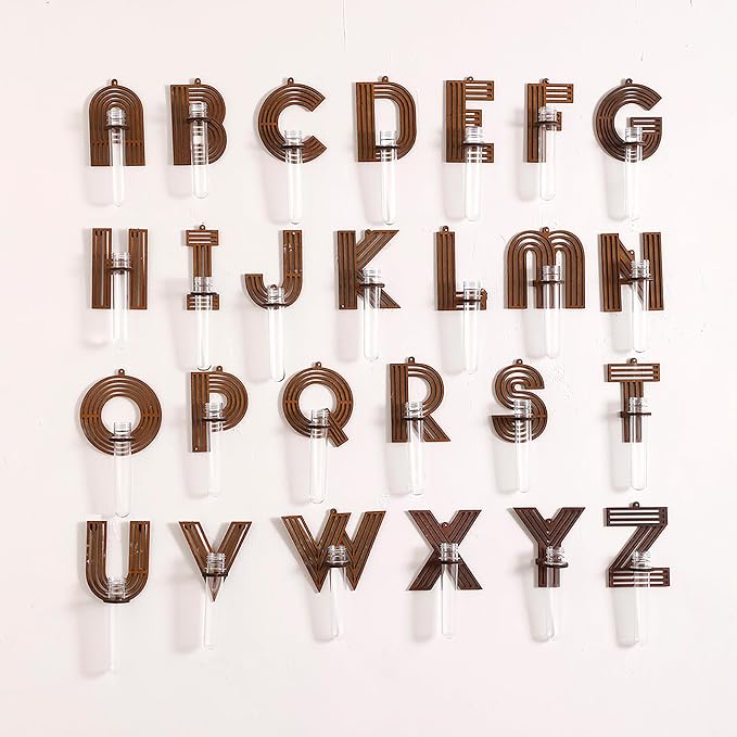 Wood Letter Wall Propagation Station Lightweight Decorative Plant Holder for Small Cuttings, Letter X Removable Adhesive Wall Decor for Bedroom, Nursery, Office