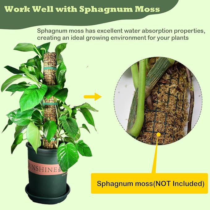 Moss Pole DIY Kit, 13.2ft Metal Moss Pole for Plants Monstera, 4Pcs 8.3in×3.3ft Steel Moss Pole Mesh with Plier, Cable Ties, Sphagnum Moss Pole (13.2ft Wire Mesh with Plier)