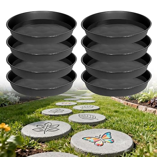 8 Pcs Stepping Stone Mold, Round Plastic Paver Molds for Concrete, Dia 11.8in/ 1.37 in Depth Cement Black Tray, Reusable DIY Form for Paving Garden Path, Walkway, Patio, Outdoor Landscaping